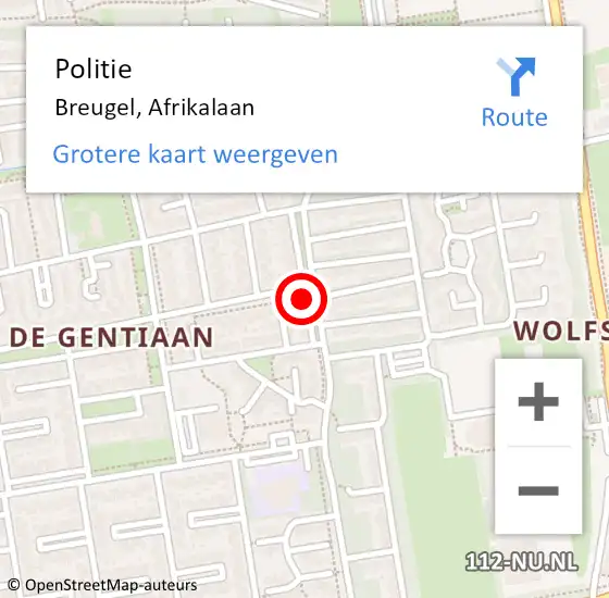 Locatie op kaart van de 112 melding: Politie Breugel, Afrikalaan op 21 september 2021 08:38