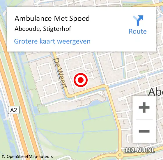 Locatie op kaart van de 112 melding: Ambulance Met Spoed Naar Abcoude, Stigterhof op 21 september 2021 08:44