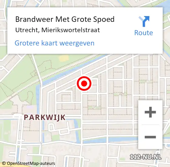 Locatie op kaart van de 112 melding: Brandweer Met Grote Spoed Naar Utrecht, Mierikswortelstraat op 21 september 2021 08:53