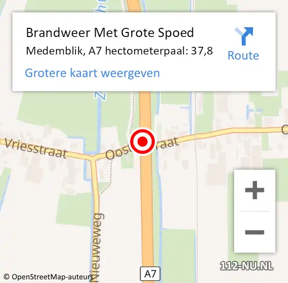 Locatie op kaart van de 112 melding: Brandweer Met Grote Spoed Naar Medemblik, A7 hectometerpaal: 37,8 op 21 september 2021 09:04