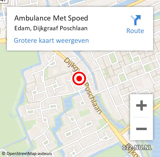 Locatie op kaart van de 112 melding: Ambulance Met Spoed Naar Edam, Dijkgraaf Poschlaan op 21 september 2021 09:59