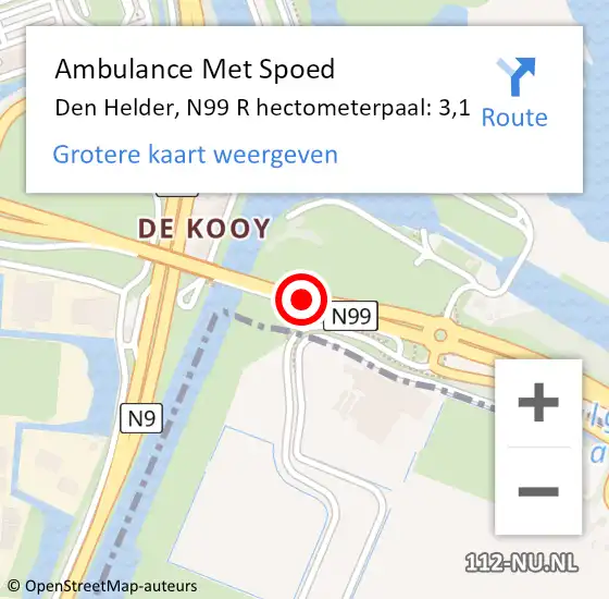 Locatie op kaart van de 112 melding: Ambulance Met Spoed Naar Den Helder, N99 R hectometerpaal: 3,1 op 23 juni 2014 16:30