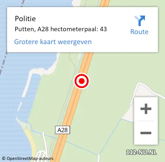 Locatie op kaart van de 112 melding: Politie Putten, A28 hectometerpaal: 43 op 21 september 2021 10:42