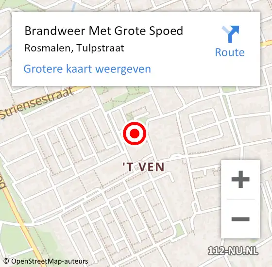 Locatie op kaart van de 112 melding: Brandweer Met Grote Spoed Naar Rosmalen, Tulpstraat op 21 september 2021 10:43