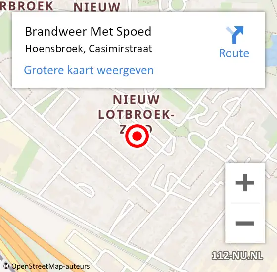 Locatie op kaart van de 112 melding: Brandweer Met Spoed Naar Hoensbroek, Casimirstraat op 21 september 2021 10:46