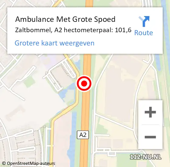 Locatie op kaart van de 112 melding: Ambulance Met Grote Spoed Naar Zaltbommel, A2 hectometerpaal: 101,6 op 21 september 2021 11:20