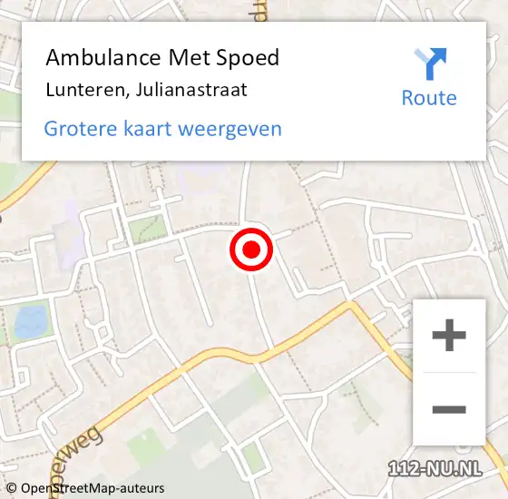 Locatie op kaart van de 112 melding: Ambulance Met Spoed Naar Lunteren, Julianastraat op 21 september 2021 11:52