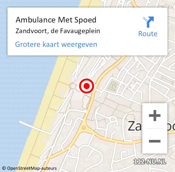 Locatie op kaart van de 112 melding: Ambulance Met Spoed Naar Zandvoort, de Favaugeplein op 21 september 2021 12:24