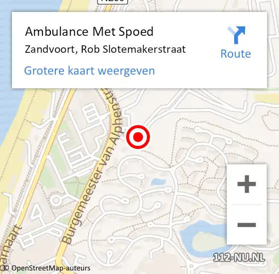 Locatie op kaart van de 112 melding: Ambulance Met Spoed Naar Zandvoort, Rob Slotemakerstraat op 21 september 2021 12:51