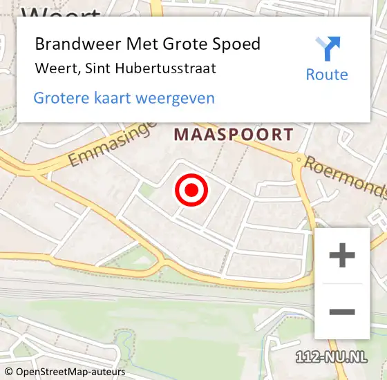 Locatie op kaart van de 112 melding: Brandweer Met Grote Spoed Naar Weert, Sint Hubertusstraat op 21 september 2021 13:08