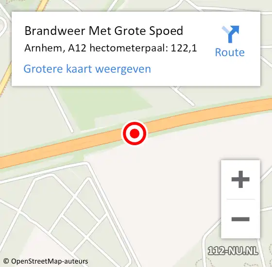 Locatie op kaart van de 112 melding: Brandweer Met Grote Spoed Naar Arnhem, A12 hectometerpaal: 122,1 op 21 september 2021 13:34