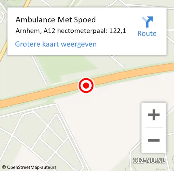 Locatie op kaart van de 112 melding: Ambulance Met Spoed Naar Arnhem, A12 hectometerpaal: 122,1 op 21 september 2021 13:39