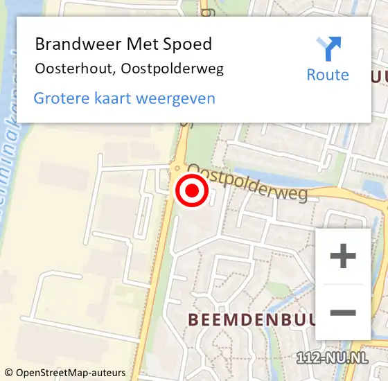 Locatie op kaart van de 112 melding: Brandweer Met Spoed Naar Oosterhout, Oostpolderweg op 21 september 2021 14:04