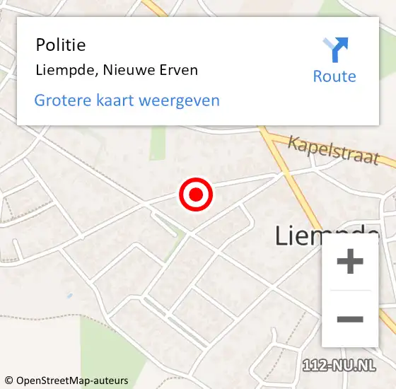 Locatie op kaart van de 112 melding: Politie Liempde, Nieuwe Erven op 21 september 2021 14:35