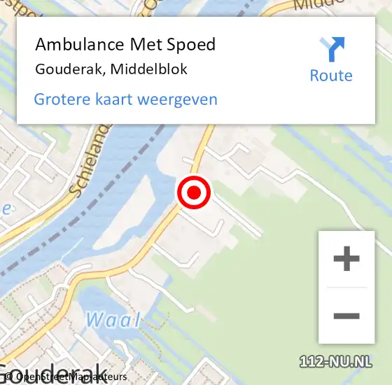 Locatie op kaart van de 112 melding: Ambulance Met Spoed Naar Gouderak, Middelblok op 21 september 2021 14:45