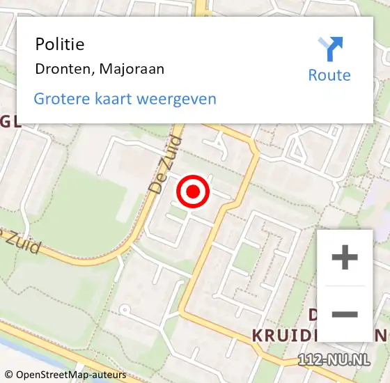 Locatie op kaart van de 112 melding: Politie Dronten, Majoraan op 21 september 2021 14:46