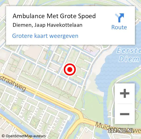 Locatie op kaart van de 112 melding: Ambulance Met Grote Spoed Naar Diemen, Jaap Havekottelaan op 21 september 2021 15:09