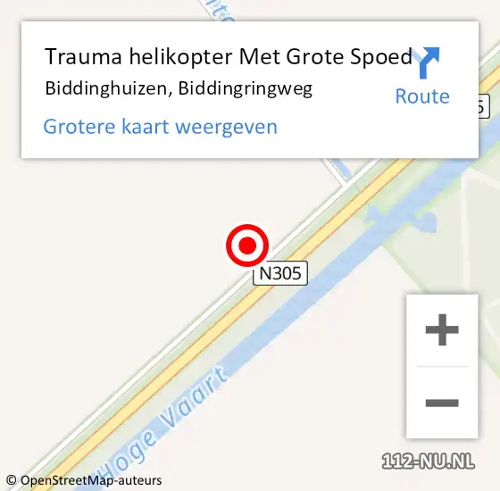 Locatie op kaart van de 112 melding: Trauma helikopter Met Grote Spoed Naar Biddinghuizen, Biddingringweg op 21 september 2021 15:16