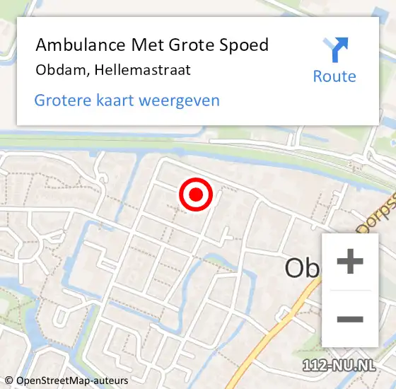 Locatie op kaart van de 112 melding: Ambulance Met Grote Spoed Naar Obdam, Hellemastraat op 21 september 2021 15:29