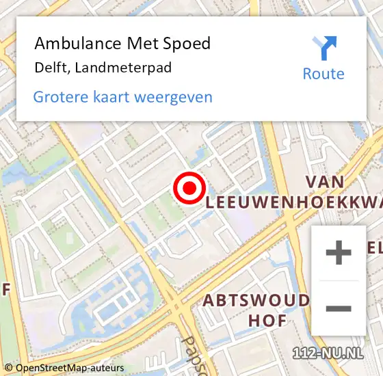 Locatie op kaart van de 112 melding: Ambulance Met Spoed Naar Delft, Landmeterpad op 21 september 2021 15:35