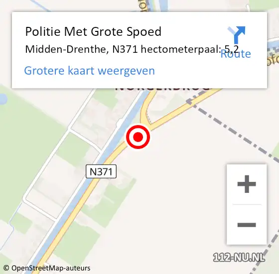 Locatie op kaart van de 112 melding: Politie Met Grote Spoed Naar Midden-Drenthe, N371 hectometerpaal: 5,2 op 21 september 2021 15:44