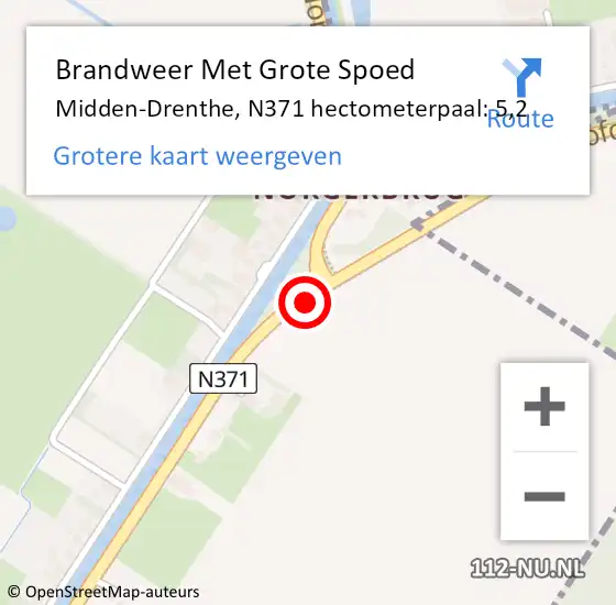 Locatie op kaart van de 112 melding: Brandweer Met Grote Spoed Naar Midden-Drenthe, N371 hectometerpaal: 5,2 op 21 september 2021 15:45