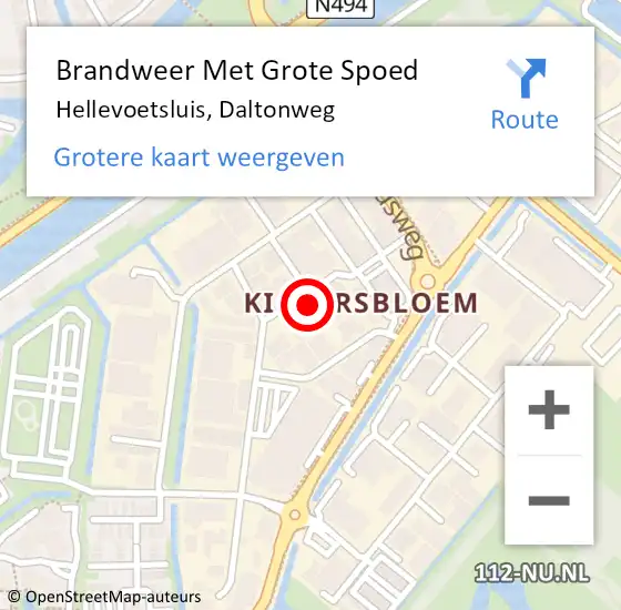 Locatie op kaart van de 112 melding: Brandweer Met Grote Spoed Naar Hellevoetsluis, Daltonweg op 21 september 2021 15:58