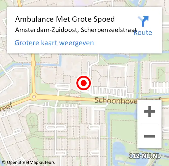 Locatie op kaart van de 112 melding: Ambulance Met Grote Spoed Naar Amsterdam-Zuidoost, Scherpenzeelstraat op 21 september 2021 16:16