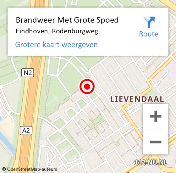 Locatie op kaart van de 112 melding: Brandweer Met Grote Spoed Naar Eindhoven, Rodenburgweg op 21 september 2021 16:21