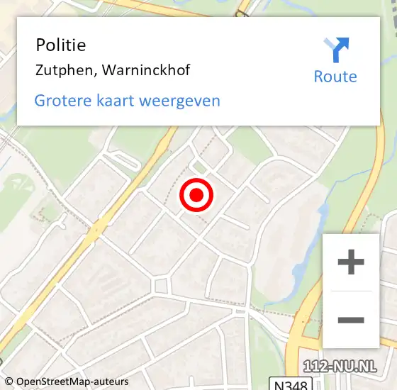 Locatie op kaart van de 112 melding: Politie Zutphen, Warninckhof op 21 september 2021 16:22