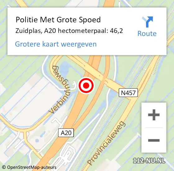 Locatie op kaart van de 112 melding: Politie Met Grote Spoed Naar Zuidplas, A20 hectometerpaal: 46,2 op 21 september 2021 16:30