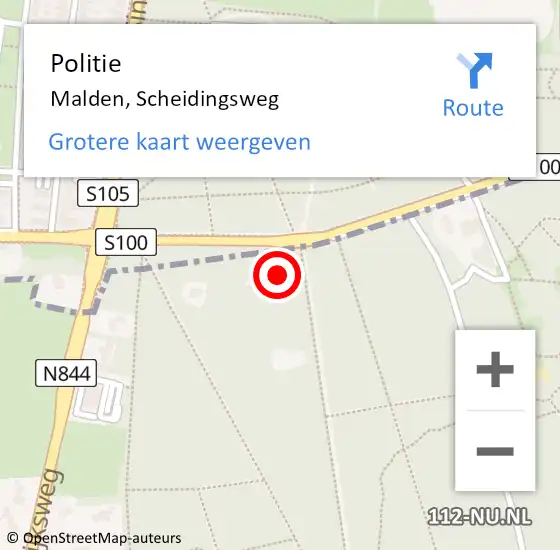 Locatie op kaart van de 112 melding: Politie Malden, Scheidingsweg op 21 september 2021 17:08