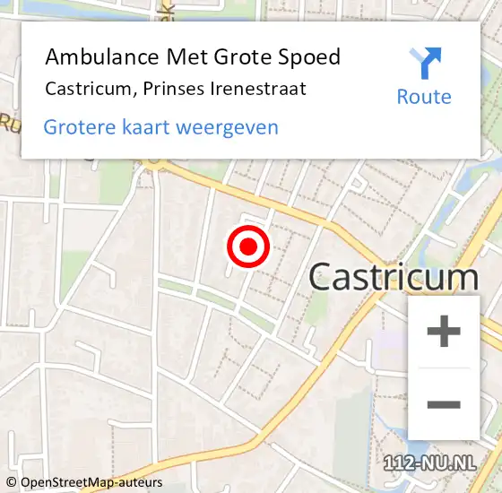 Locatie op kaart van de 112 melding: Ambulance Met Grote Spoed Naar Castricum, Prinses Irenestraat op 21 september 2021 17:17