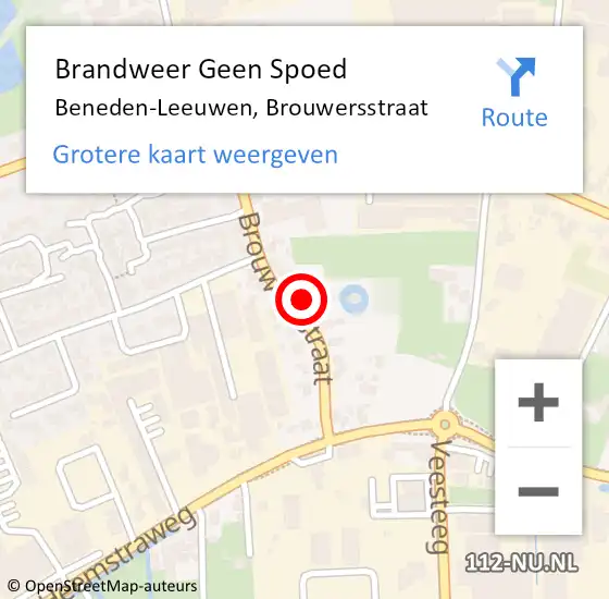 Locatie op kaart van de 112 melding: Brandweer Geen Spoed Naar Beneden-Leeuwen, Brouwersstraat op 21 september 2021 17:36