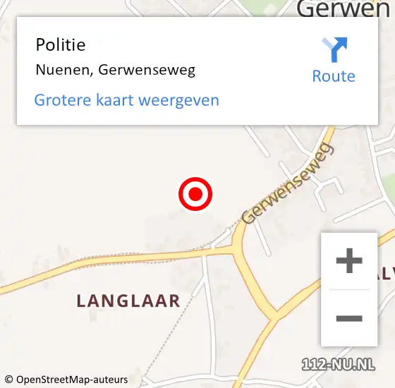 Locatie op kaart van de 112 melding: Politie Nuenen, Gerwenseweg op 21 september 2021 17:39