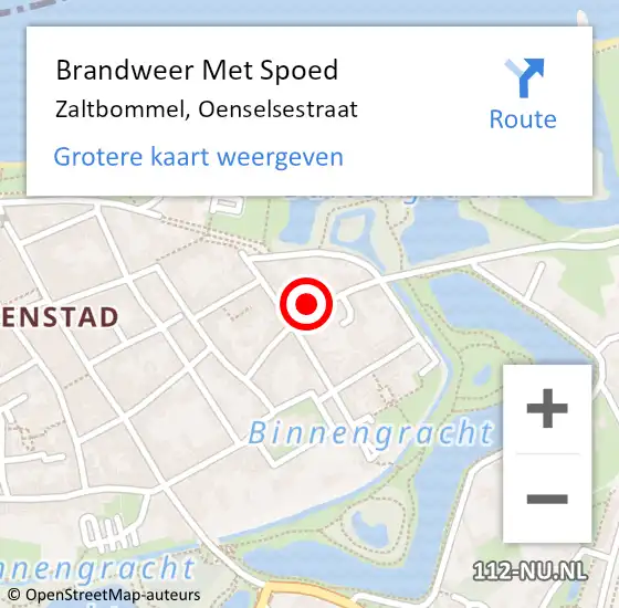 Locatie op kaart van de 112 melding: Brandweer Met Spoed Naar Zaltbommel, Oenselsestraat op 21 september 2021 18:01