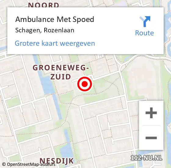 Locatie op kaart van de 112 melding: Ambulance Met Spoed Naar Schagen, Rozenlaan op 21 september 2021 18:02