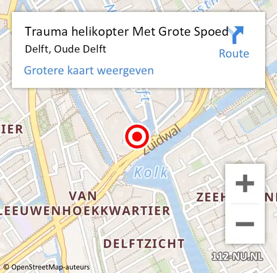 Locatie op kaart van de 112 melding: Trauma helikopter Met Grote Spoed Naar Delft, Oude Delft op 21 september 2021 18:05