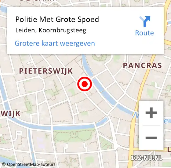 Locatie op kaart van de 112 melding: Politie Met Grote Spoed Naar Leiden, Koornbrugsteeg op 21 september 2021 18:11