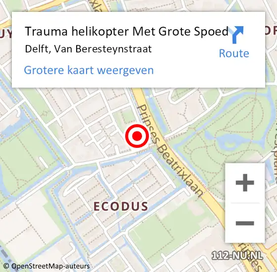 Locatie op kaart van de 112 melding: Trauma helikopter Met Grote Spoed Naar Delft, Van Beresteynstraat op 21 september 2021 18:18