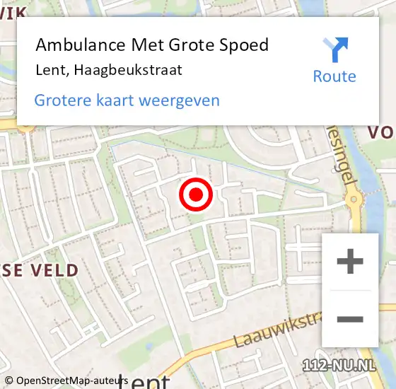 Locatie op kaart van de 112 melding: Ambulance Met Grote Spoed Naar Lent, Haagbeukstraat op 21 september 2021 18:24