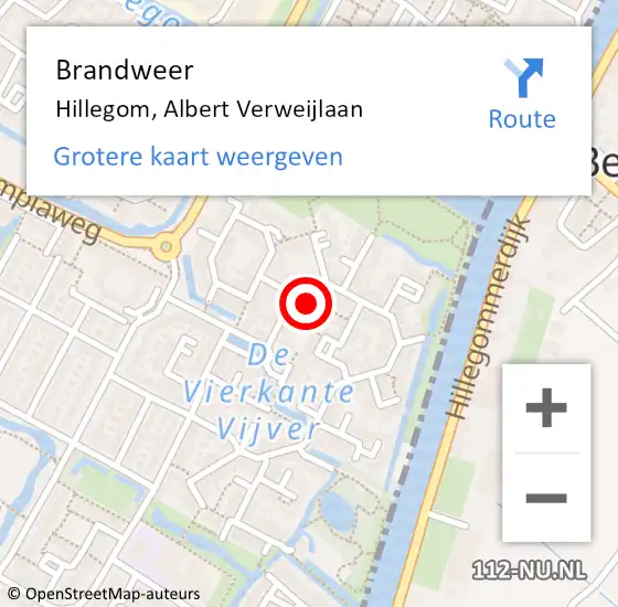 Locatie op kaart van de 112 melding: Brandweer Hillegom, Albert Verweijlaan op 21 september 2021 18:31