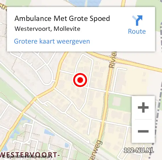 Locatie op kaart van de 112 melding: Ambulance Met Grote Spoed Naar Westervoort, Mollevite op 21 september 2021 18:51