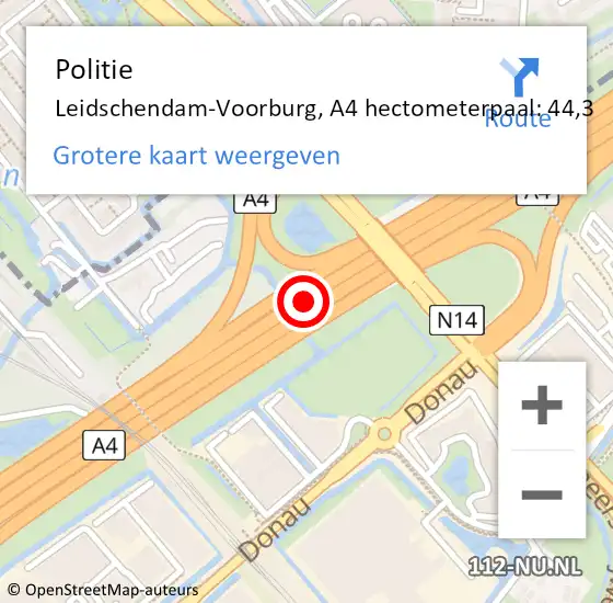 Locatie op kaart van de 112 melding: Politie Leidschendam-Voorburg, A4 hectometerpaal: 44,3 op 21 september 2021 19:08