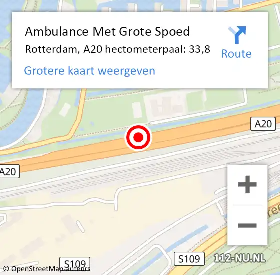 Locatie op kaart van de 112 melding: Ambulance Met Grote Spoed Naar Rotterdam, A20 hectometerpaal: 33,8 op 21 september 2021 19:09