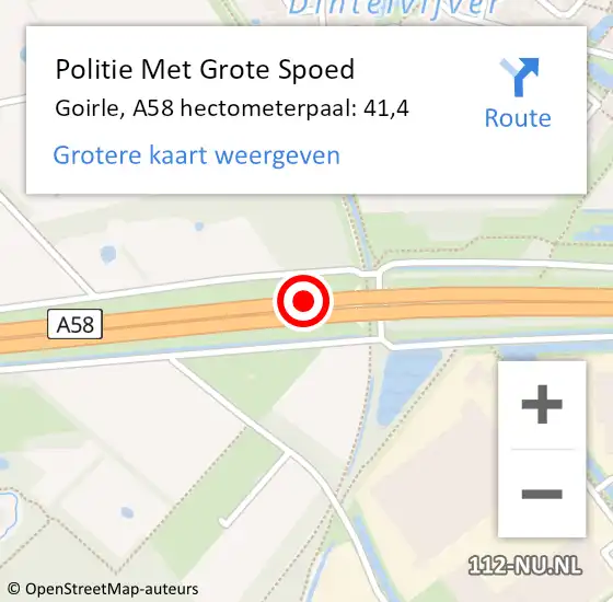 Locatie op kaart van de 112 melding: Politie Met Grote Spoed Naar Goirle, A58 hectometerpaal: 41,4 op 21 september 2021 19:14