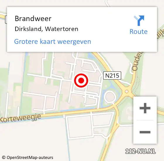 Locatie op kaart van de 112 melding: Brandweer Dirksland, Watertoren op 21 september 2021 19:24