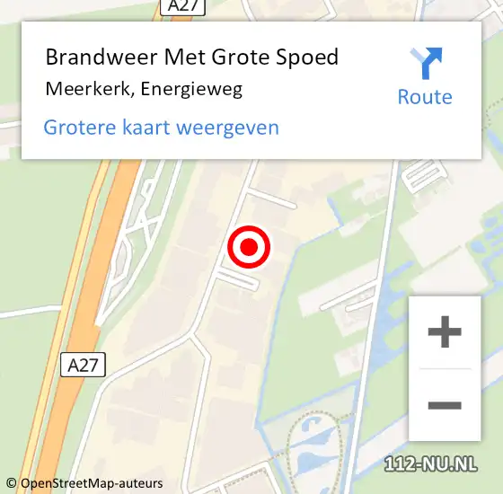 Locatie op kaart van de 112 melding: Brandweer Met Grote Spoed Naar Meerkerk, Energieweg op 21 september 2021 19:35