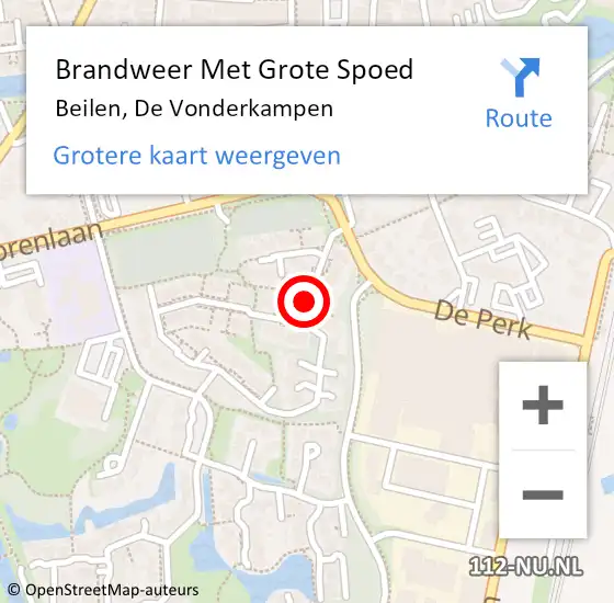 Locatie op kaart van de 112 melding: Brandweer Met Grote Spoed Naar Beilen, De Vonderkampen op 21 september 2021 19:40