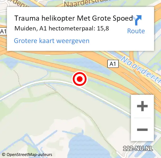 Locatie op kaart van de 112 melding: Trauma helikopter Met Grote Spoed Naar Muiden, A1 hectometerpaal: 15,8 op 21 september 2021 20:06